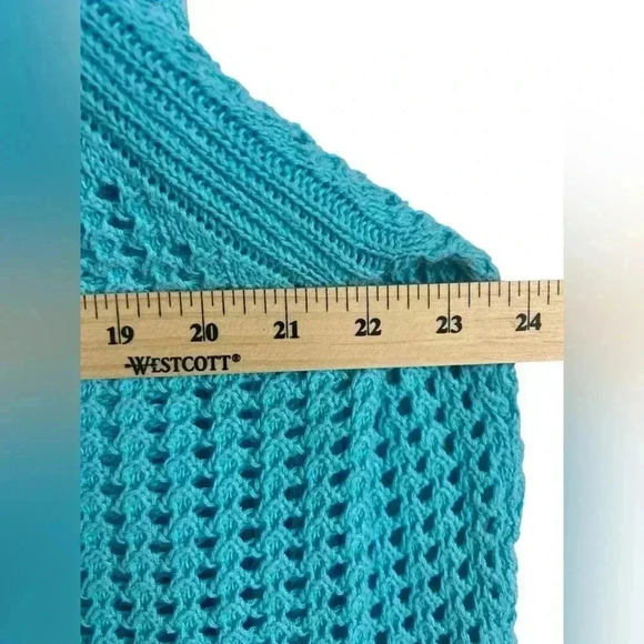 a.n.a A New Approach Women's 1X Blue Open Knit Long Sleeve Scoop Neck Sweater - Picture 6 of 11